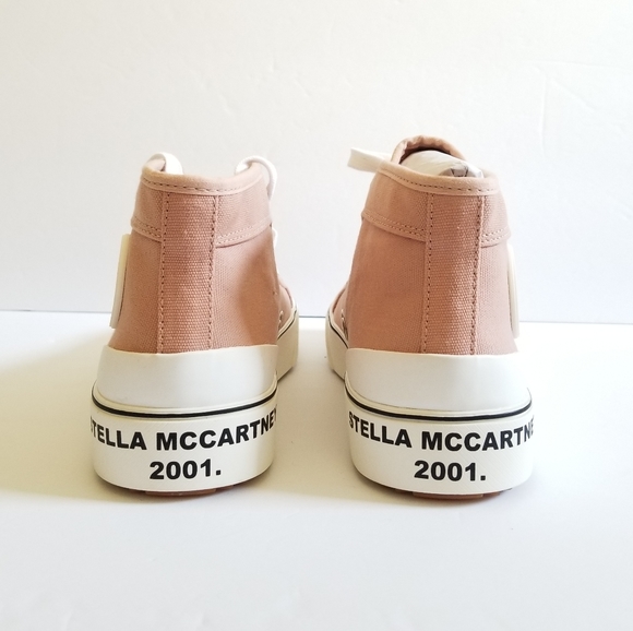 Stella McCartney Cotton Lace Up Sneakers Size 39 White Tan - Picture 6 of 11